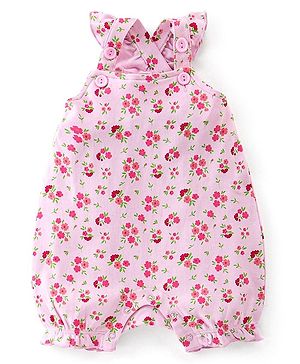 Babyhug Frill Sleeves 100% Cotton Romper Floral Print - Pink