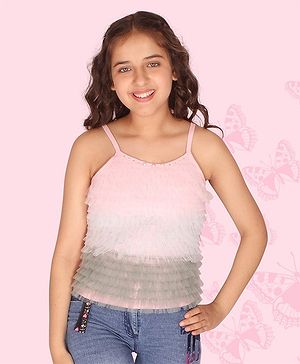 Cutecumber Sleeveless Frill Textured Top - Peach