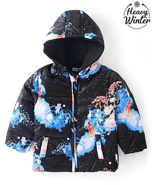 Babyoye Full Sleeves  All Over Space Print Hooded Jacket - Blue