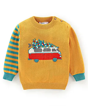 Babyoye 100% Cotton Embellished Full Sleeves Vehicle Print Pullover - Blue & Yellow