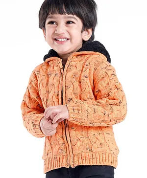 Babyoye 100% Cotton Full Sleeves Sweatjacket Cable Knit - Orange