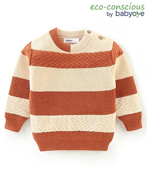 Babyoye 100% Cotton Solid Dyed Full Sleeves Pullover - Brown