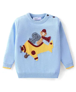 Babyoye 100% Cotton Full Sleeves Plane Design Sweater - Blue