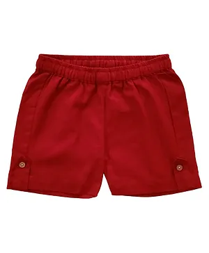 Snowflakes Solid Button Detailed Unisex Shorts - Red