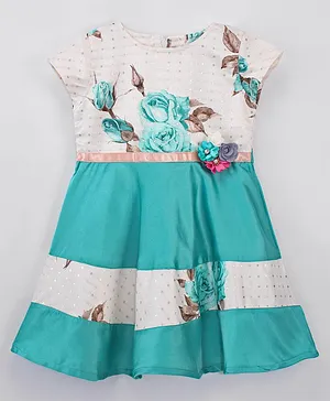 Enfance Core Cap Sleeves Flower Foil Embellished Self Design & Appliqued Dress - Pista Green