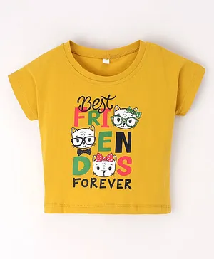 Enfance Core Half Sleeves Best Cat Friends Forever Printed Top - Yellow