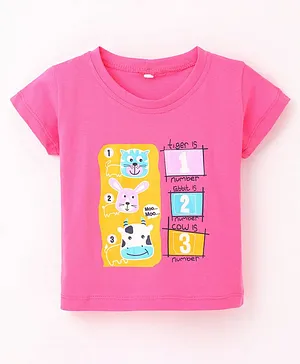 Enfance Core Half Sleeves Cow & Cat Placement Printed Top - Pink