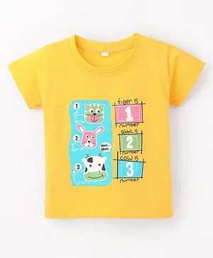 Enfance Core Half Sleeves Cow & Cat Placement Printed Top - Yellow