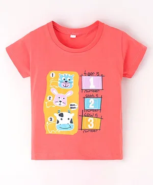 Enfance Core Half Sleeves Cow & Cat Placement Printed Top - Peach