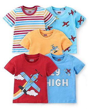 Babyhug Cotton Knit  Half Sleeves Plane Print T-Shirts Pack of 5 - Multicolor