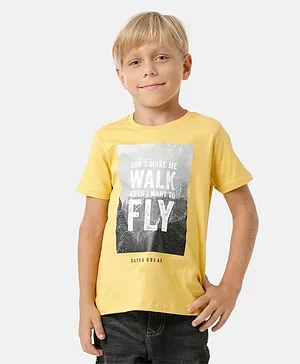 Kate & Oscar Half Sleeves Don't Make Me Walk When I Want To Fly Graphic Printed Tee - Yellow