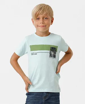 Kate & Oscar Half Sleeves Forest Leaves Placement Printed Tee - Sea Green