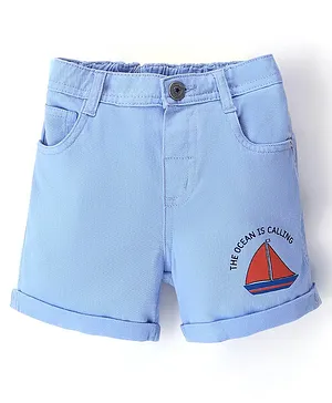 Babyhug Twill Woven Mid Thigh Shorts Boat Print - Blue