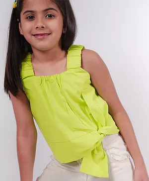 Little Carrot Pure Cotton Sleeveless Solid Twisted Bow Top - Neon Green