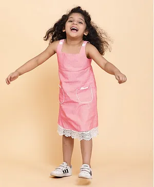 Little Carrot Sleeveless Solid Lace Detailed Dress - Light Peach