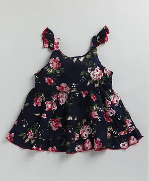 M'andy Frill Cap Sleeves Seamless Vintage Floral Printed Fit & Flare Dress - Blue