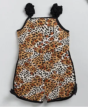 M'andy Sleeveless Leopard Skin Printed Romper - Brown