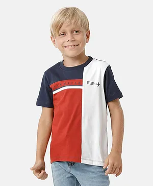 Kate & Oscar Half Sleeves Text Placement Printed Colour Blocked Tee - Multi Colour