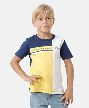 Kate & Oscar Half Sleeves Text Placement Printed Colour Blocked Tee - Multi Colour