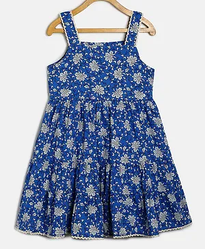 MANET Sleeveless Floral Printed Dress - Blue