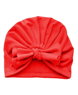 THE LITTLE LOOKERS Unisex Soft Hosiery Turban Bow Knot Cap Red - Diameter 18 cm