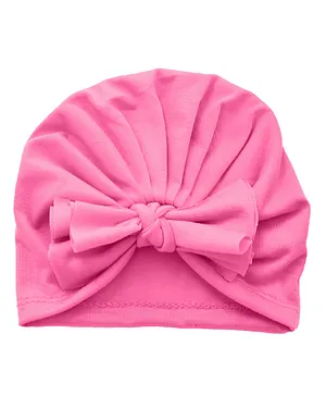 THE LITTLE LOOKERS Unisex Soft Hosiery Turban Bow Knot Cap Dark Pink - Diameter 18 cm