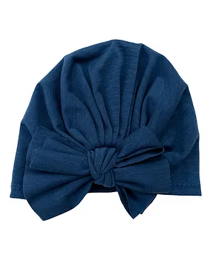 THE LITTLE LOOKERS Unisex Soft Hosiery Turban Bow Knot Cap Navy Blue - Diameter 18 cm