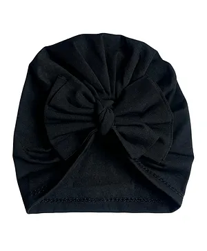 THE LITTLE LOOKERS Unisex Soft Hosiery Turban Bow Knot Cap Black - Diameter 18 cm