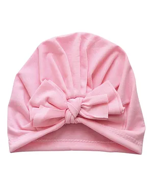 THE LITTLE LOOKERS Unisex Soft Hosiery Turban Bow Knot Cap Light Pink - Diameter 18 cm