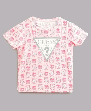 Guess Half Sleeves Guess Drop Logo & Gummy Bear Printed Tee - Pink