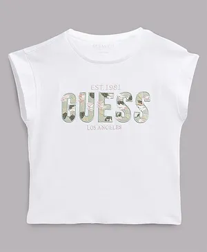 Guess Half Sleeves Embroidered And Sequinned Embellished T Shirt - White