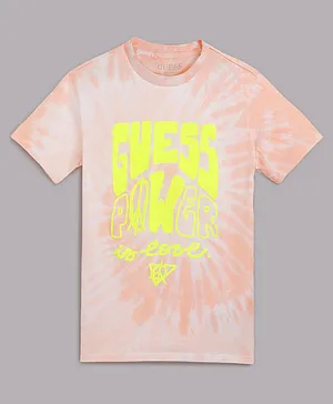 Guess Half Sleeves Spiral Crumple Tie & Dye Tee - Peach