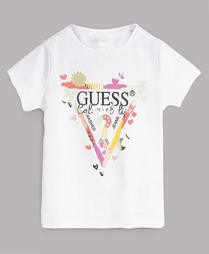 Guess Half Sleeves Colourful Life Foil Printed Tee - White