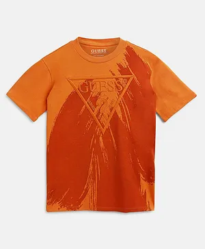 Guess Half Sleeves Abstract Paint Strokes Printed Tee - Orange