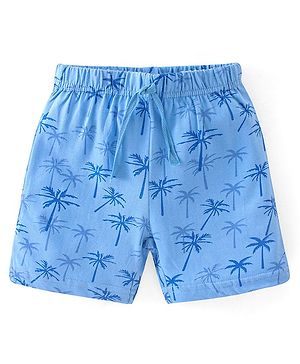Babyhug Cotton Jersey Knit Mid Thigh Length Shorts Palm Tree Print - Blue