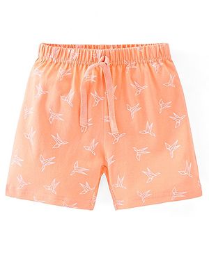 Babyhug Cotton Jersey Knit Mid Thigh Length Shorts Bird Print - Orange