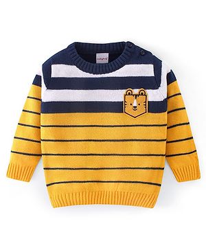 Babyhug Knit Full Sleeves Striped Sweater - Yellow & Navy Blue