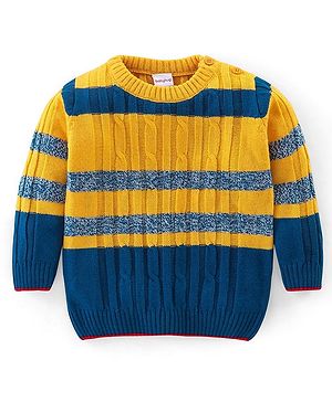 Babyhug Knit Full Sleeves Stripe Print Sweater - Yellow & Navy Blue