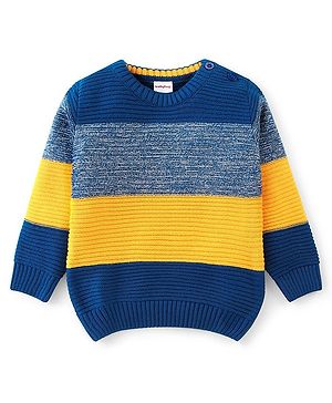 Babyhug Knit Full Sleeves Pullover Sweater - Yellow & Navy Blue