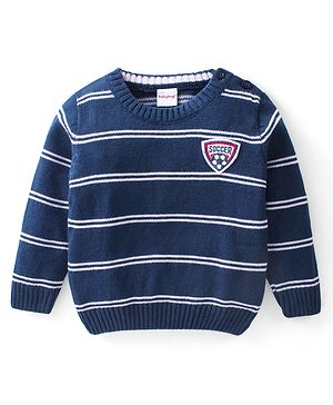 Babyhug Full Sleeves Sweater Stripes Design With Badge- Navy Blue