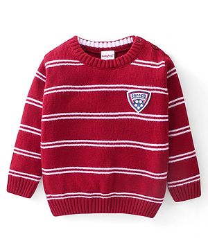 Babyhug Full Sleeves Sweater Stripes Design With Badge- Red