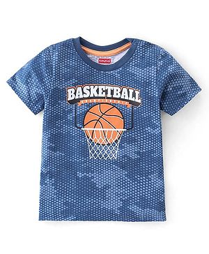 Babyhug Cotton Half Sleeves T-Shirt Basketball Print- Navy Blue