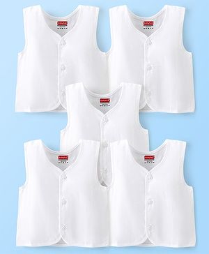 Babyhug 100% Cotton Sleeveless Front Open Jhabla Pack of 5 - White