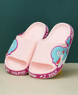 Yellow Bee Dolphin Applique Flip Flops - Pink Blue