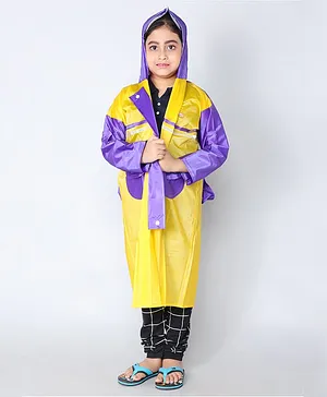 Aristocrat Full Sleeve Plastic Mid Striped Colour Blocked Raincoat -Yellow