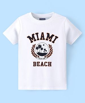 Pine Kids 100% Cotton Knit Half Sleeves Biowashed T-Shirt Miami Beach Print - Snow White