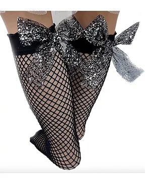 Flaunt Chic Shimmery Bow Applique Calf Length Socks - Black