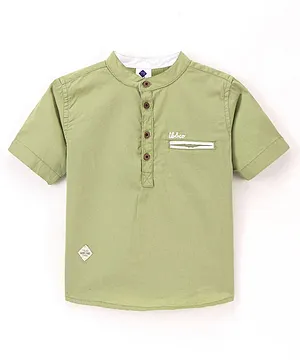 TONYBOY Half Sleeves Brand Name Embroidered Shirt - Olive Green