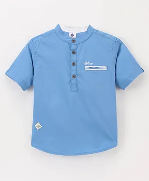 TONYBOY Half Sleeves Brand Name Embroidered Shirt - Blue