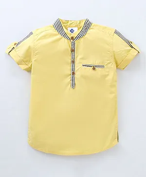 TONYBOT Half Sleeves Striped Detailed Kurta Styled Shirt - Yellow